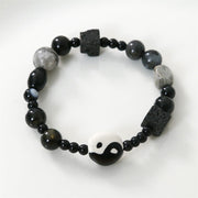 Buddha Stones Black Onyx Picasso Jasper Bead Yin Yang Fortune Protection Bracelet Bracelet BS 10