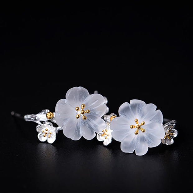 Buddha Stones 925 Sterling Silver Plum Blossom Floral Blessing Earrings Earrings BS 14