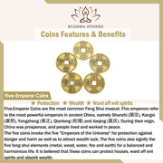 Buddha Stones Feng Shui Five Emperor Coins Peanut Wealth Bracelet Bangle