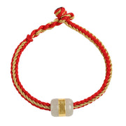 Buddha Stones 999 Gold Hetian White Jade Om Mani Padme Hum Fu Character Luck Braided Bracelet Bracelet BS 3