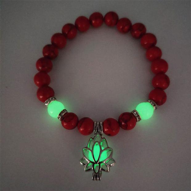 Buddha Stones Tibetan Turquoise Glowstone Luminous Bead Lotus Protection Bracelet Bracelet BS Red Turquoise Green Light