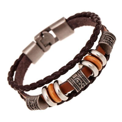 Buddha Stones Simple Design Leather Weave Punk Wealth Bracelet Bracelet BS Brown