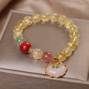 Buddha Stones Natural Citrine White Jade Strawberry Quartz Protection Charm Bracelet Bracelet BS 4
