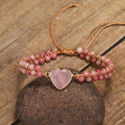 Buddha Stones Natural Rhodonite Love Heart Healing Bracelet Bracelet BS 2