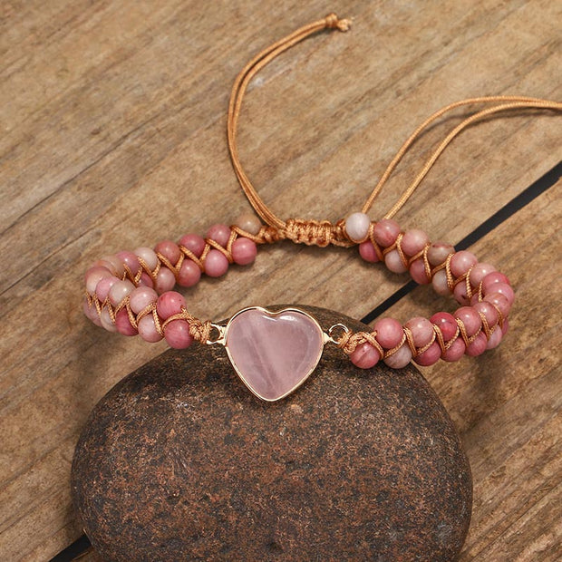 Buddha Stones Natural Rhodonite Love Heart Healing Bracelet Bracelet BS 2