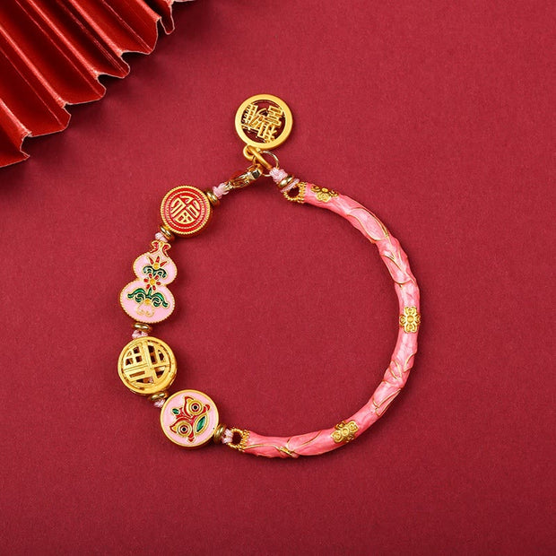 Buddha Stones Tibetan Gourd Fortune Happiness Lion Wealth Luck Bracelet Bracelet BS Pink