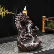 Buddha Stones Dragon Lotus Pattern Strength Protection Ceramic Incense Burner Decoration Incense Burner BS 3