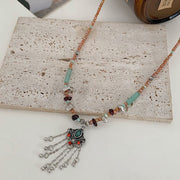 Buddha Stones Tibetan Crystal Stone Copper Luck Tassel Necklace Pendant Necklaces & Pendants BS 1