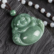Buddha Stones Laughing Buddha Cyan Jade Harmony Necklace String Bead Pendant Necklaces & Pendants BS 5