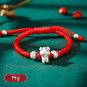Buddha Stones 999 Sterling Silver Chinese Zodiac Red Rope Luck Handcrafted Kids Bracelet Bracelet BS Pig(Bracelet Size 12+4cm)