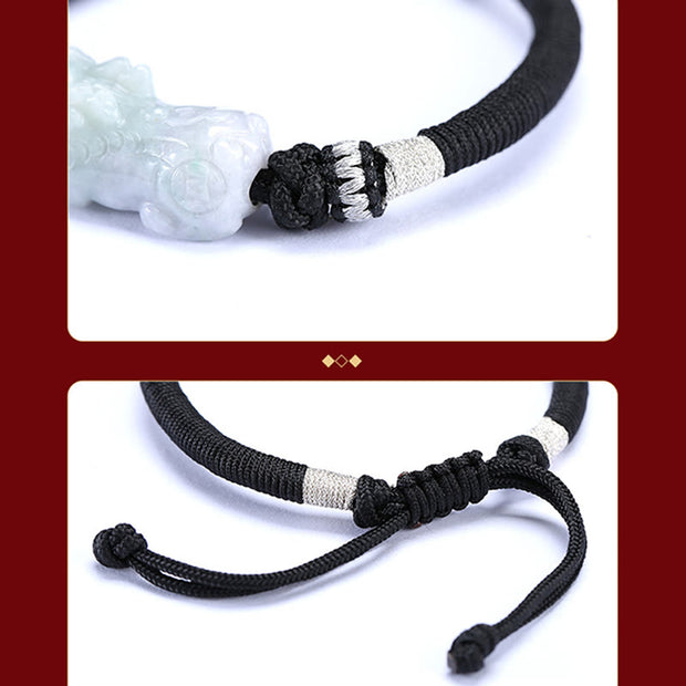 Buddha Stones Handmade Natural Jade PiXiu Luck Prosperity Braided String Bracelet