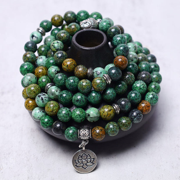 Buddha Stones Lotus Crystal Stone 108 Beads Mala Bracelet (Extra 30% Off | USE CODE: FS30) Mala Bracelet BS African Turquoise