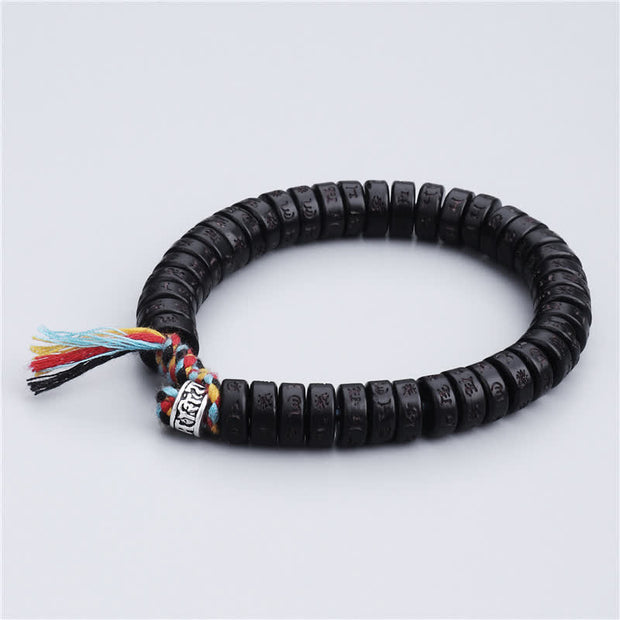 Buddha Stones Tibetan Coconut Shell Beads Engraved Om Mani Padme Hum Mantra Happiness Bracelet Bracelet BS 4