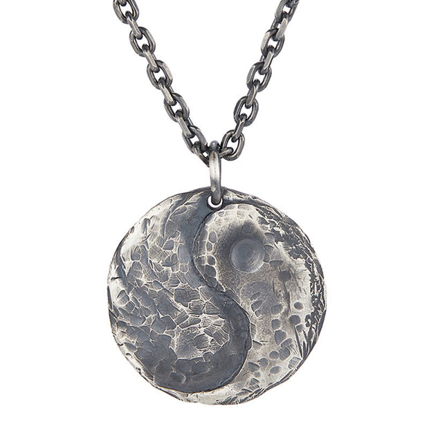 Buddha Stones 990 Sterling Silver Yin Yang Hammer Texture Harmony Necklace Pendant Necklaces & Pendants BS 2