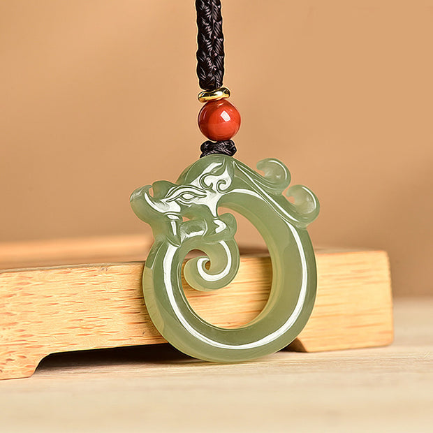 Buddha Stones White Jade Cyan Jade Dragon Protection Necklace String Pendant Necklaces & Pendants BS Cyan Jade