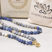 Buddha Stones 108 Natural Picasso Jasper & Blue Stone Mala Bead Lotus Pendant Bracelet Bracelet BS 4