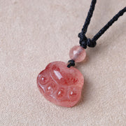 Buddha Stones Strawberry Quartz Lovely Cat Paw Claw Healing Necklace Pendant Necklaces & Pendants BS 2