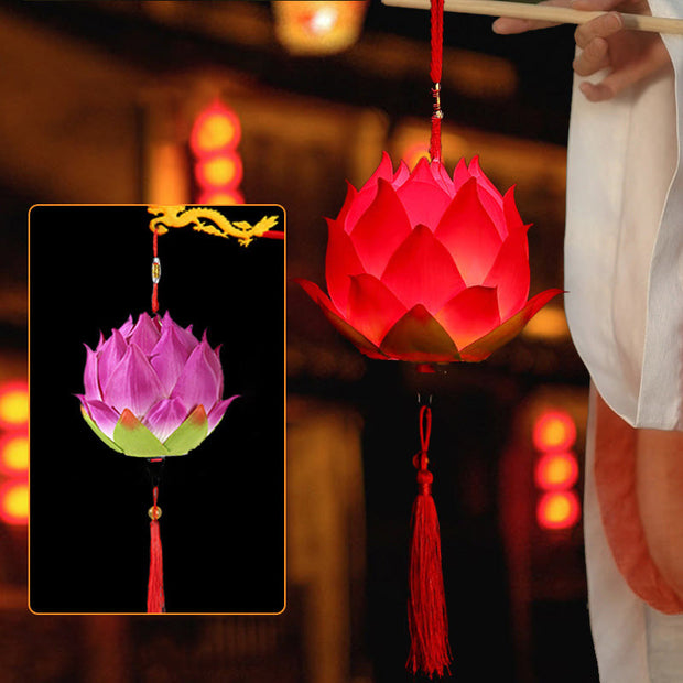 Buddha Stones DIY Lotus Flower Dragon Lantern Tassel Lamp Decoration Decorations BS Purple Lotus Lantern