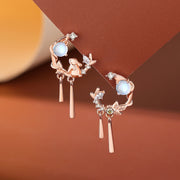 925 Sterling Silver Year of the Rabbit Moonstone Moon Flower Pattern Necklace Pendant Bracelet Earrings Necklaces & Pendants BS Earrings Rose Gold