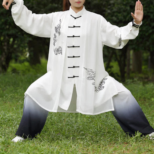 Buddha Stones Auspicious Clouds Gradient Meditation Prayer Spiritual Zen Tai Chi Qigong Practice Women's Clothing Set Clothes BS 6