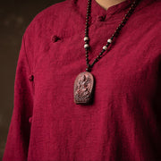 Buddha Stones Chinese Zodiac Natal Buddha Small Leaf Red Sandalwood Lotus Protection Necklace Pendant
