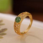 Buddha Stones 925 Sterling Silver Hetian Cyan Jade Harmony Adjustable Ring Ring BS Gold