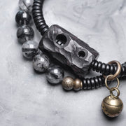 Buddha Stones Black Rutilated Quartz Ebony Wood Copper Wisdom Couple Bracelet Bracelet BS 5