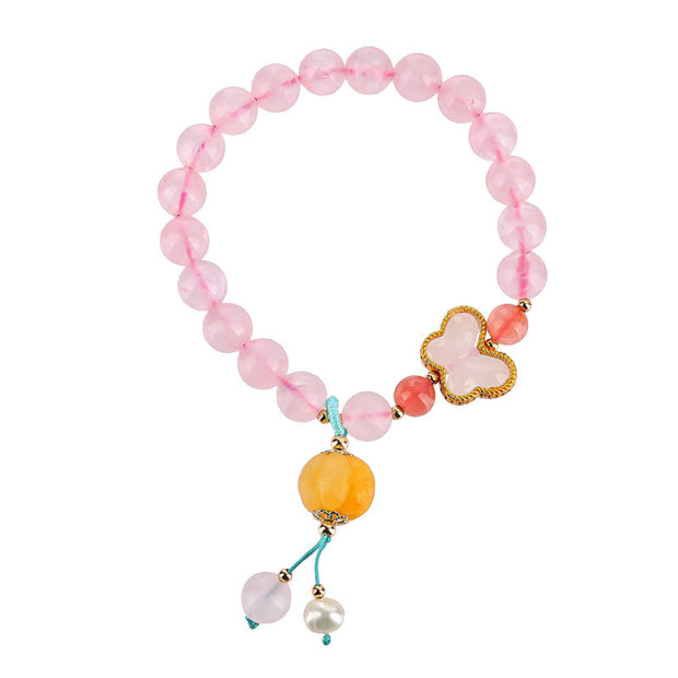 Buddha Stones Natural Pink Crystal Butterfly Pumpkin Love Bracelet Bracelet BS 11