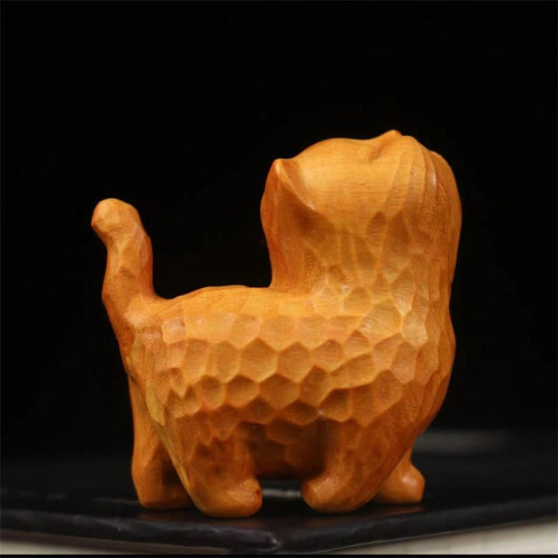 Buddha Stones Mini Thuja Sutchuenensis Boxwood Cute Cat Kitten Carved Prosperity Decoration Decorations BS Boxwood(Grounding♥Connection) Cat Walking 6cm