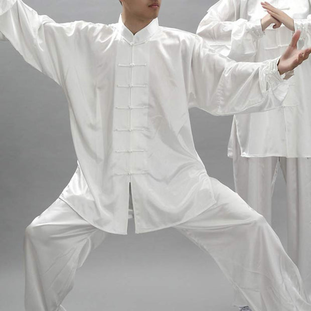 Buddha Stones Simple Pattern Meditation Prayer Spiritual Zen Tai Chi Qigong Practice Unisex Clothing Set Clothes BS White XXXL