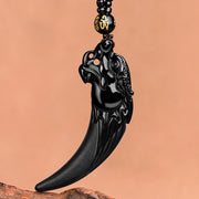 Buddha Stones Natural Black Jade Chinese Zodiac Dragon Tooth Pattern Protection Necklace Pendant Necklaces & Pendants BS 4