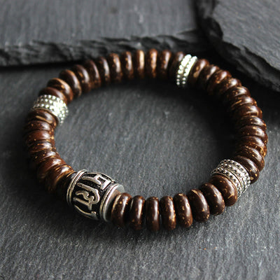 Buddha Stones Natural Tibetan Coconut Shell Om Mani Padme Hum Positive Bracelet