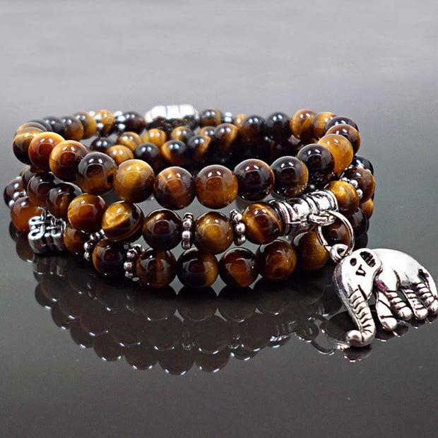 Buddha Stones Tiger Eye Elephant Protection Courage Strength Bracelet