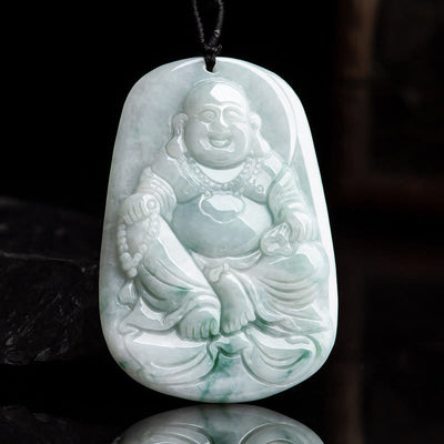 Buddha Stones Natural Jade Laughing Buddha Maitreya Buddha Luck String Necklace Pendant Necklaces & Pendants BS Jade(Prosperity♥Abundance)