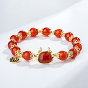 Buddha Stones Year Of The Dragon Natural Red Agate Black Onyx Luck Fu Character Bracelet Bracelet BS Red Agate Fu Character(Wrist Circumference 14-16cm)