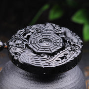 Buddha Stones Bagua Dragon Phoenix Obsidian Fulfilment Pendant Necklace Necklaces & Pendants BS 2