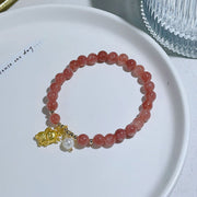 Buddha Stones Year of the Dragon Strawberry Quartz Dragon Pearl Charm Protection Bracelet Bracelet BS 6