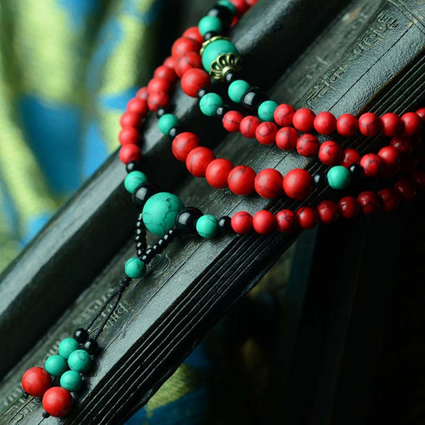 Buddha Stones Turquoise Black Onyx Red Turquoise Bead Protection Bracelet Bracelet Necklaces & Pendants BS Red Turquoise&Black Onyx