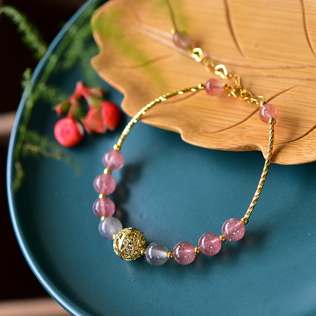 Buddha Stones Natural Strawberry Quartz Moonstone Positive Bracelet Bracelet BS 7