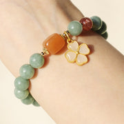 Buddha Stones Jade Four Leaf Clover Charm Prosperity Bracelet Bracelet BS 3