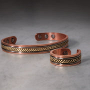 Buddha Stones Magnetic Copper Balance Adjustable Cuff Bracelet Bangle Ring Bracelet Bangle BS Set (Ring&Bracelet)