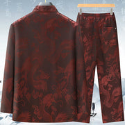 Buddha Stones Tang Suit Men Hanfu Chinese Dragon Traditional Clothes Kung Fu Shirt Uniform Long Sleeved Coat Tops and Pants Clothing Men's Set