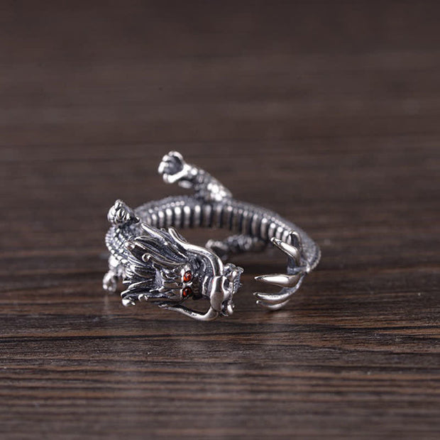 Buddha Stones 925 Sterling Silver Dragon Luck Protection Ring Ring BS 5
