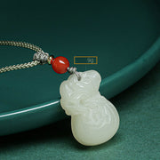 Buddha Stones Natural Hetian Jade Money Bag Wealth Necklace Pendant Key Chain Phone Hanging Decoration Necklaces & Pendants BS 9