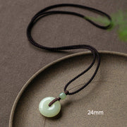Buddha Stones Natural Round Jade Peace Buckle Luck Prosperity Necklace Pendant Necklaces & Pendants BS Non-Adjustable String 64cm 24mm