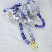 Buddha Stones 108 Natural Picasso Jasper & Blue Stone Mala Bead Lotus Pendant Bracelet Bracelet BS 2