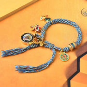 Buddha Stones Tibetan Zakiram Goddess of Wealth Thangka Luck Prayer Wheel Braid String Bracelet Bracelet BS 3