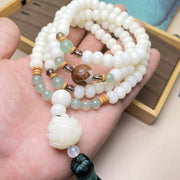 Buddha Stones White Bodhi Seed Mala 108 Beads Protection Bracelet Bracelet BS 6