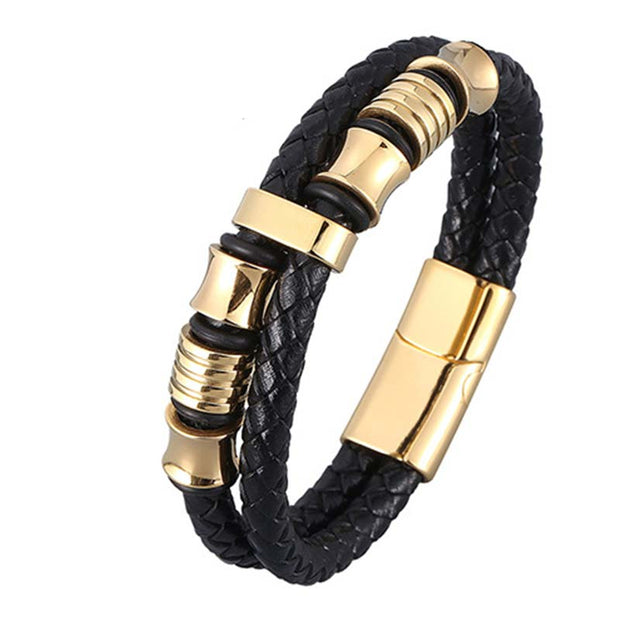 Buddha Stones Layered Leather Weave Fortune Bracelet Bracelet BS Gold 20.5cm