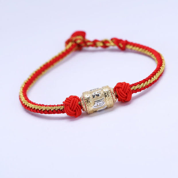Buddha Stones 925 Sterling Silver Om Mani Padme Hum Prayer Wheel Luck Strength Red String Bracelet Bracelet BS Red&Gold 18cm